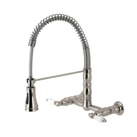 Gourmetier Heritage 2-Handle Wall-Mount Pull-Down Sprayer Kitchen Faucet, Nickel GS1248PL